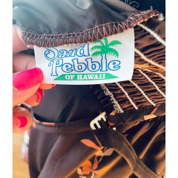 Vintage 80s dress, chocolate brown, orange, bra inserts, Sand Pebble of Hawaii - Picture 9 of 9